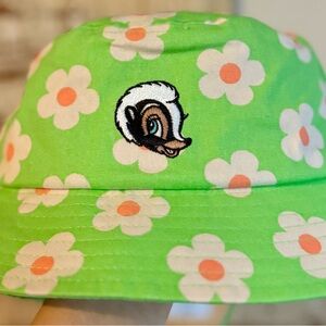 Disney Parks Bambi Flower Skunk Green with White Flowers Bucket Hat, BNWT